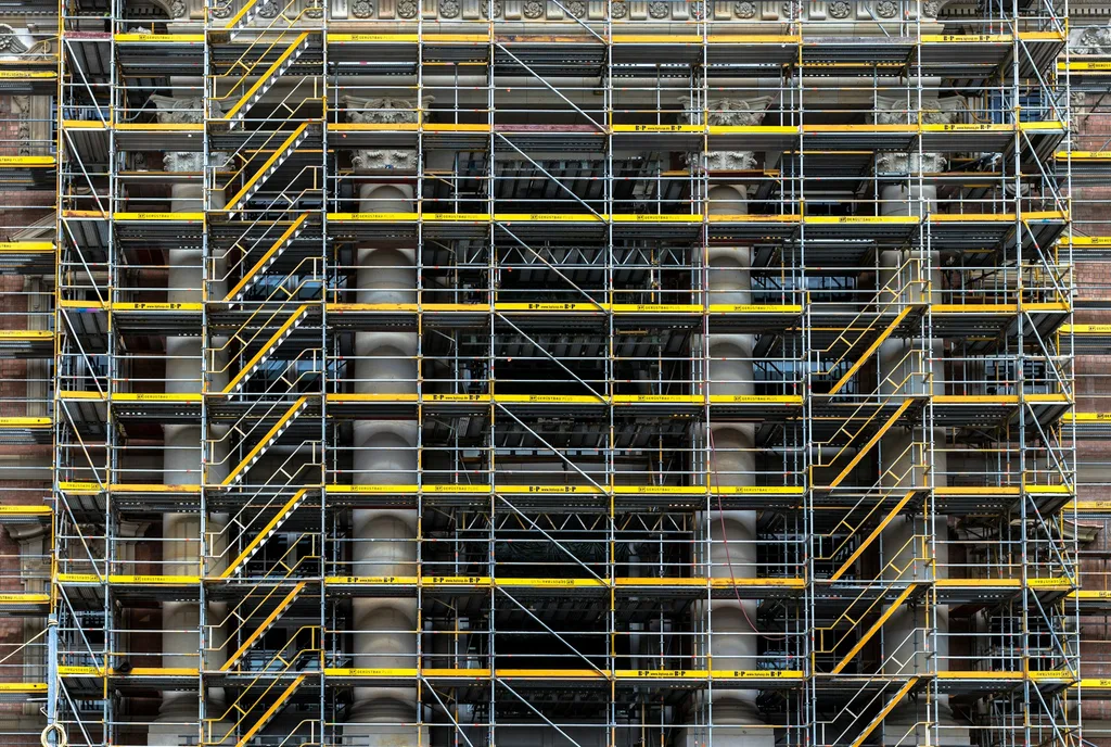 Commercial building scaffolding — planned maintenance and access