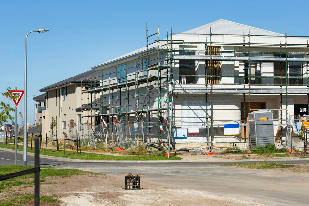 Scaffolding on a residential house for roof and exterior works